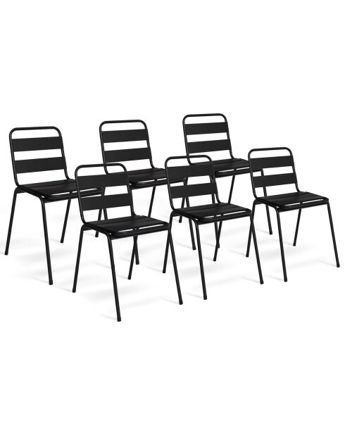 6 Chaises de jardin en acier empilables noires - 44x45x76 cm