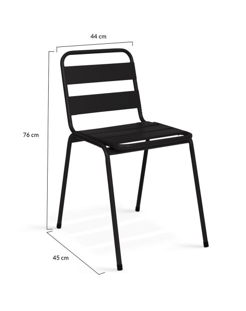 6 Chaises de jardin en acier empilables noires - 44x45x76 cm