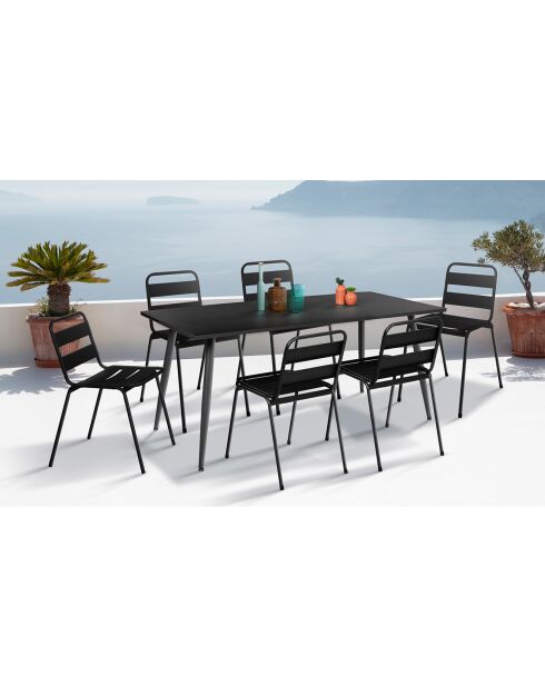 6 Chaises de jardin en acier empilables noires - 44x45x76 cm
