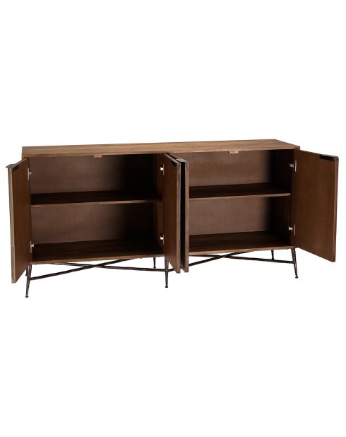 Buffet en Manguier 4 portes motifs ethniques bois - 168x46x86 cm