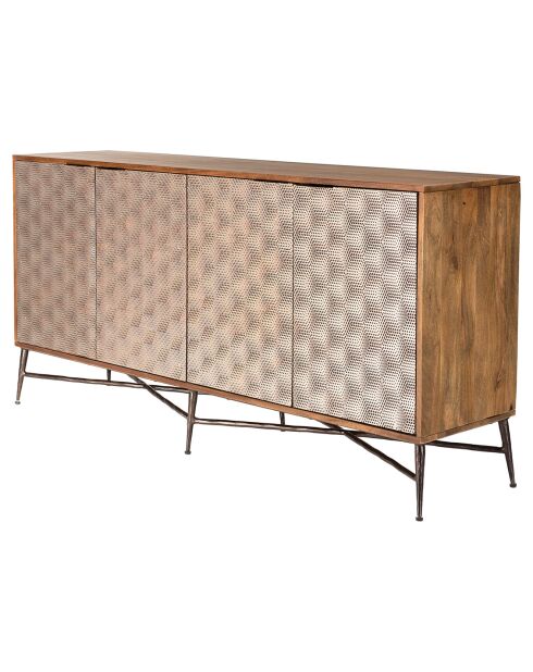 Buffet en Manguier 4 portes motifs ethniques bois - 168x46x86 cm