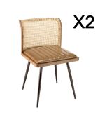 2 Chaises en Manguier assise matelassée en Cuir rotin - 45x54x75.5 cm