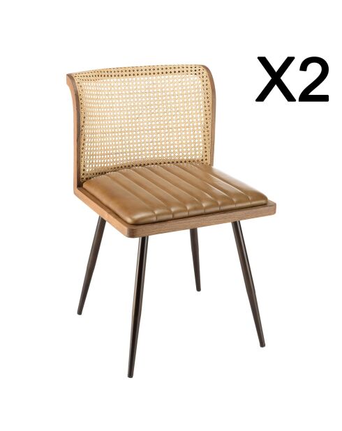 2 Stühle Mango mit gepolstertem Sitz aus Rattanleder - 45x54x75,5 cm