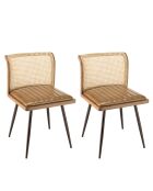 2 Chaises en Manguier assise matelassée en Cuir rotin - 45x54x75.5 cm