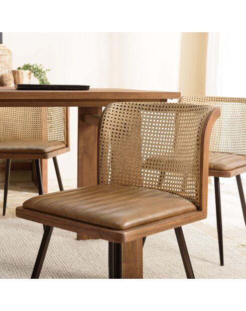 2 Stühle Mango mit gepolstertem Sitz aus Rattanleder - 45x54x75,5 cm