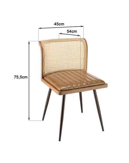 2 Stühle Mango mit gepolstertem Sitz aus Rattanleder - 45x54x75,5 cm