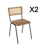 2 Chaises en Manguier assise matelassée en Cuir marron - 44x52x79 cm