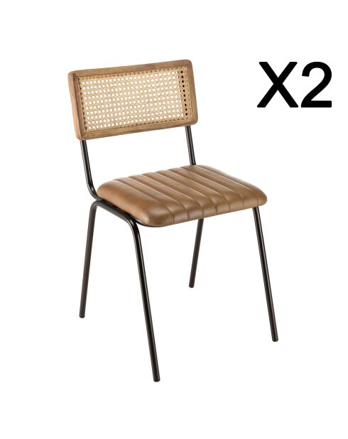 2 Chaises en Manguier assise matelassée en Cuir marron - 44x52x79 cm