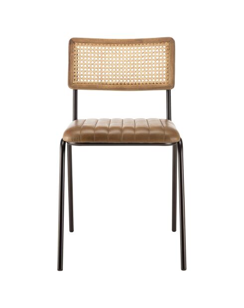 2 Chaises en Manguier assise matelassée en Cuir marron - 44x52x79 cm