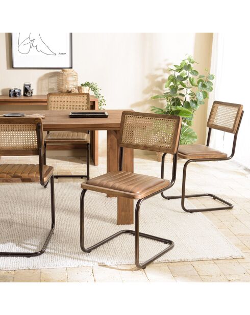 2 Chaises en Manguier assise matelassée en Cuir pieds rétro marron - 44x54x89 cm