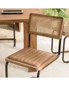 2 Chaises en Manguier assise matelassée en Cuir pieds rétro marron - 44x54x89 cm