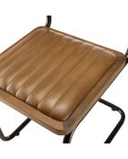 2 Chaises en Manguier assise matelassée en Cuir pieds rétro marron - 44x54x89 cm