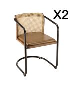 2 Fauteuils en Manguier assise en Cuir dossier arrondi en Rotin rotin/noir - 52x58x77 cm