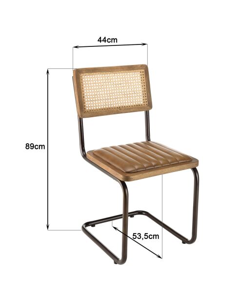 2 Chaises en Manguier assise matelassée en Cuir pieds rétro marron - 44x54x89 cm