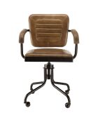 Fauteuil à roulettes assise matelassée en Cuir accoudoirs en Manguier marron - 57x53x91 cm