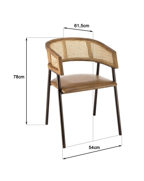 2 Fauteuils assise en Cuir dossier en Manguier & Rotin rotin/noir - 54x62x78 cm