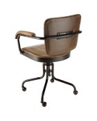 Fauteuil à roulettes assise matelassée en Cuir accoudoirs en Manguier marron - 57x53x91 cm