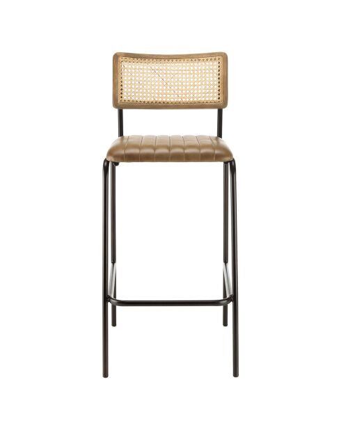 2 Tabourets de bar assise matelassée en Cuir rotin/noir - 45x55x104 cm