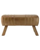 Banc matelassé en Cuir pieds inclinés en Manguier marron - 89x32x48 cm