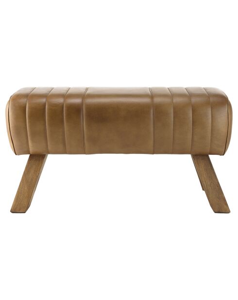 Banc matelassé en Cuir pieds inclinés en Manguier marron - 89x32x48 cm