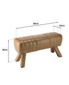 Banc matelassé en Cuir pieds inclinés en Manguier marron - 89x32x48 cm