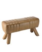 Banc matelassé en Cuir pieds inclinés en Manguier marron - 89x32x48 cm