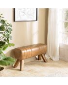 Banc matelassé en Cuir pieds inclinés en Manguier marron - 89x32x48 cm