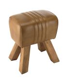 Tabouret matelassé en Cuir pieds inclinés en Manguier marron - 41x31x49 cm