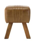 Tabouret matelassé en Cuir pieds inclinés en Manguier marron - 41x31x49 cm