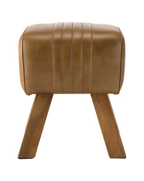 Tabouret matelassé en Cuir pieds inclinés en Manguier marron - 41x31x49 cm