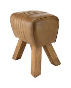 Tabouret matelassé en Cuir pieds inclinés en Manguier marron - 41x31x49 cm