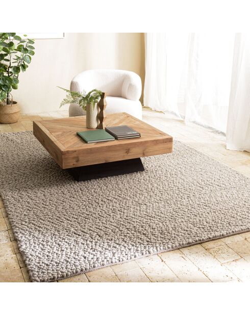 Tapis rectangulaire en Laine bouclée Quentin taupe - 230x160 cm