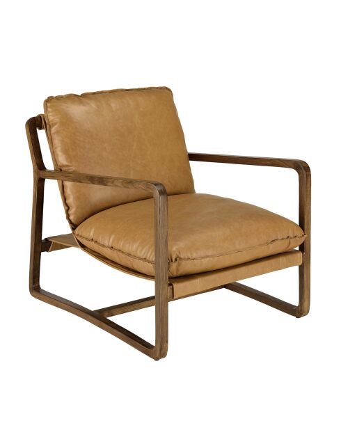 Fauteuil incliné vintage en Cuir structure en bois marron cognac - 74x95x85 cm