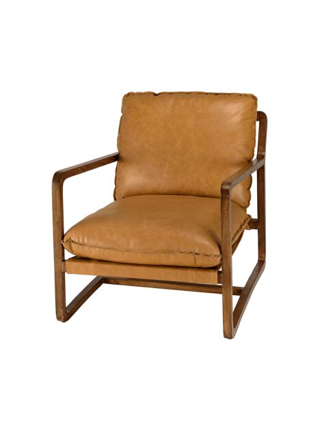 Fauteuil incliné vintage en Cuir structure en bois marron cognac - 74x95x85 cm