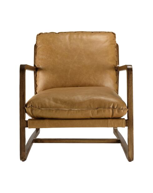 Fauteuil incliné vintage en Cuir structure en bois marron cognac - 74x95x85 cm