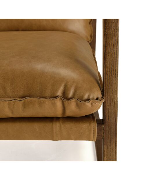 Fauteuil incliné vintage en Cuir structure en bois marron cognac - 74x95x85 cm