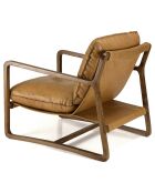 Fauteuil incliné vintage en Cuir structure en bois marron cognac - 74x95x85 cm