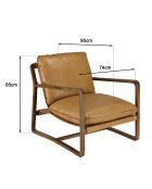 Fauteuil incliné vintage en Cuir structure en bois marron cognac - 74x95x85 cm