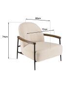 Fauteuil en tissu bouclette structure métallique écru - 72x80x74 cm