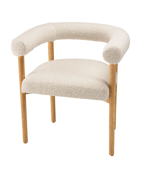 Chaise en tissu dossier arrondi et pieds en bois naturel écrue - 68x57x71 cm
