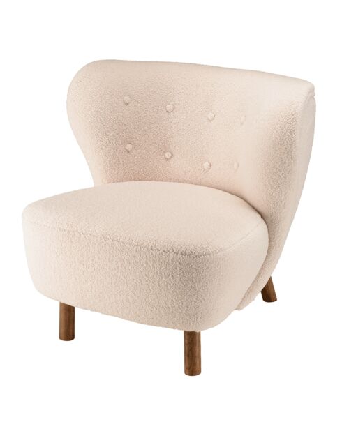 Fauteuil en tissu bouclette dossier capitonné arrondi écru - 80x80x78 cm