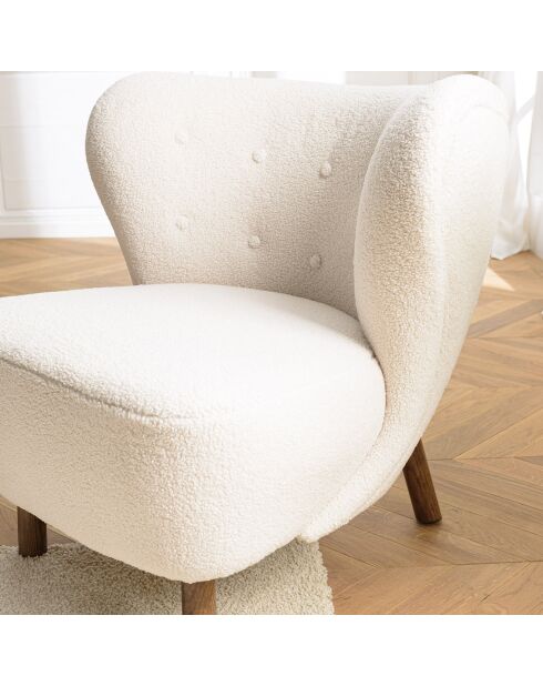 Fauteuil en tissu bouclette dossier capitonné arrondi écru - 80x80x78 cm