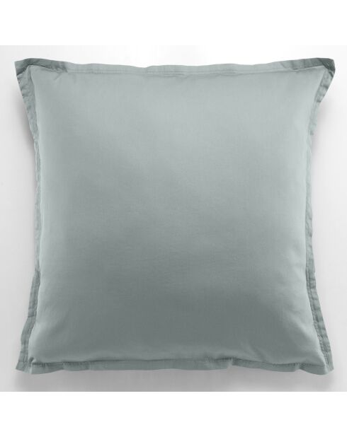 Taie d'oreiller avec volant satin de coton lavé verte