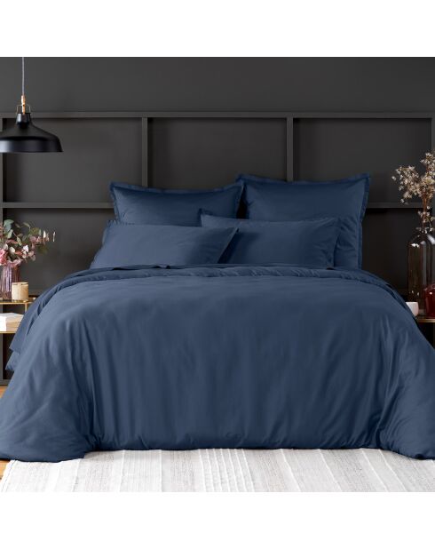 Housse de couette satin de coton lavé  bleue