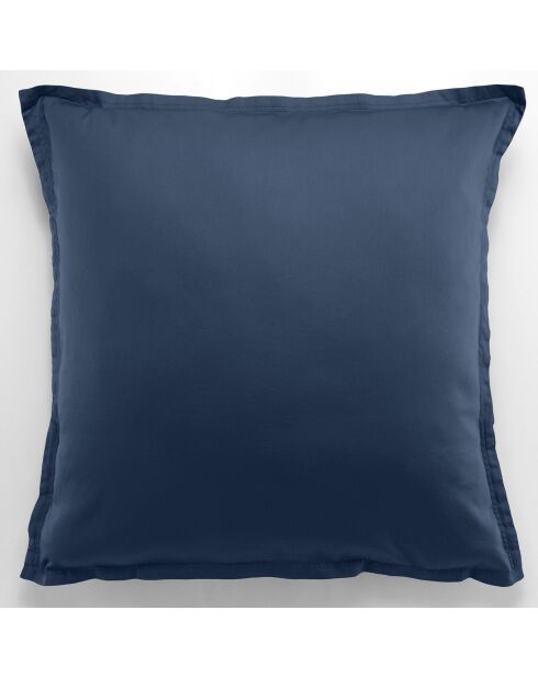 Taie d'oreiller avec volant satin de coton lavé bleue