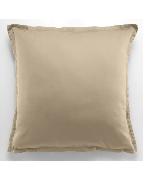 Taie d'oreiller avec volant satin de coton lavé beige