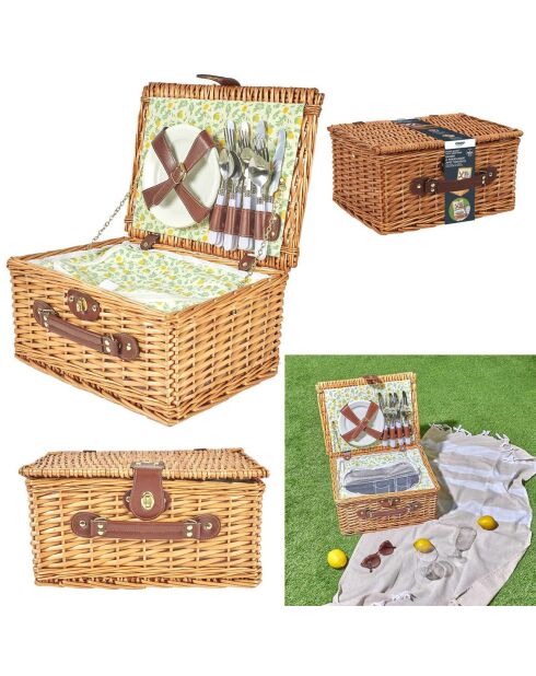 Cesta de picnic para 4 personas marrón - 37,5 x 19 x 29 cm