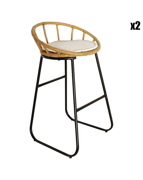 2 Tabourets de bar Surabaya coussin marron/noir/beige - 51x92x50 cm