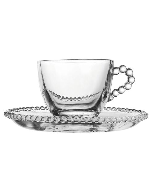 6 Tasses à café + soucoupes Perloa transparentes