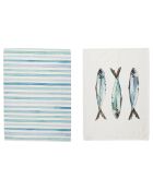 2 Torchons Rivière turquoise/blanc - 50x70 cm